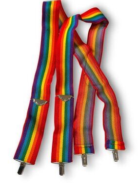 Vintage 1970s Mork And Mindy Robin Williams Style Rainbow Elastic Suspenders Wit